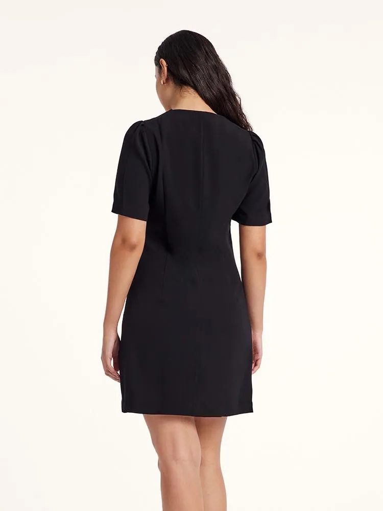 Black Triacetate Button Front Mini Dress