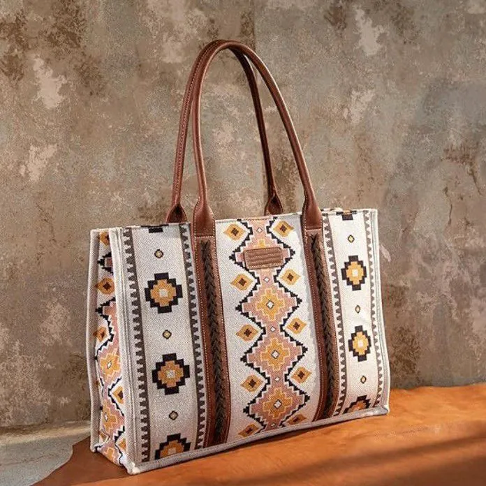 Boho Southwestern Print Crossbody Canvas Tote Bag