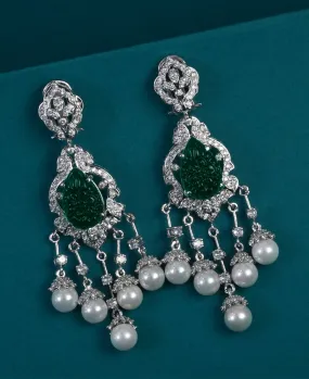 Carved Green & Pearl Princess Earrings