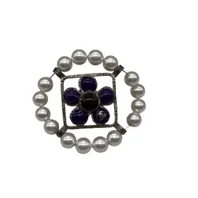 CHANEL - 07A CC Camellia Pearl / Red / Purple Round Gripoix Brooch Flower Pin