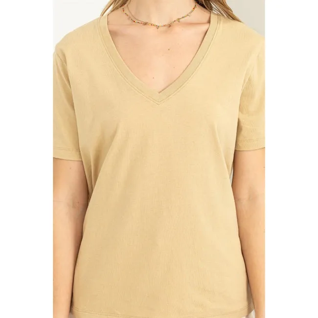 Christine V Neck Tee - Caffe