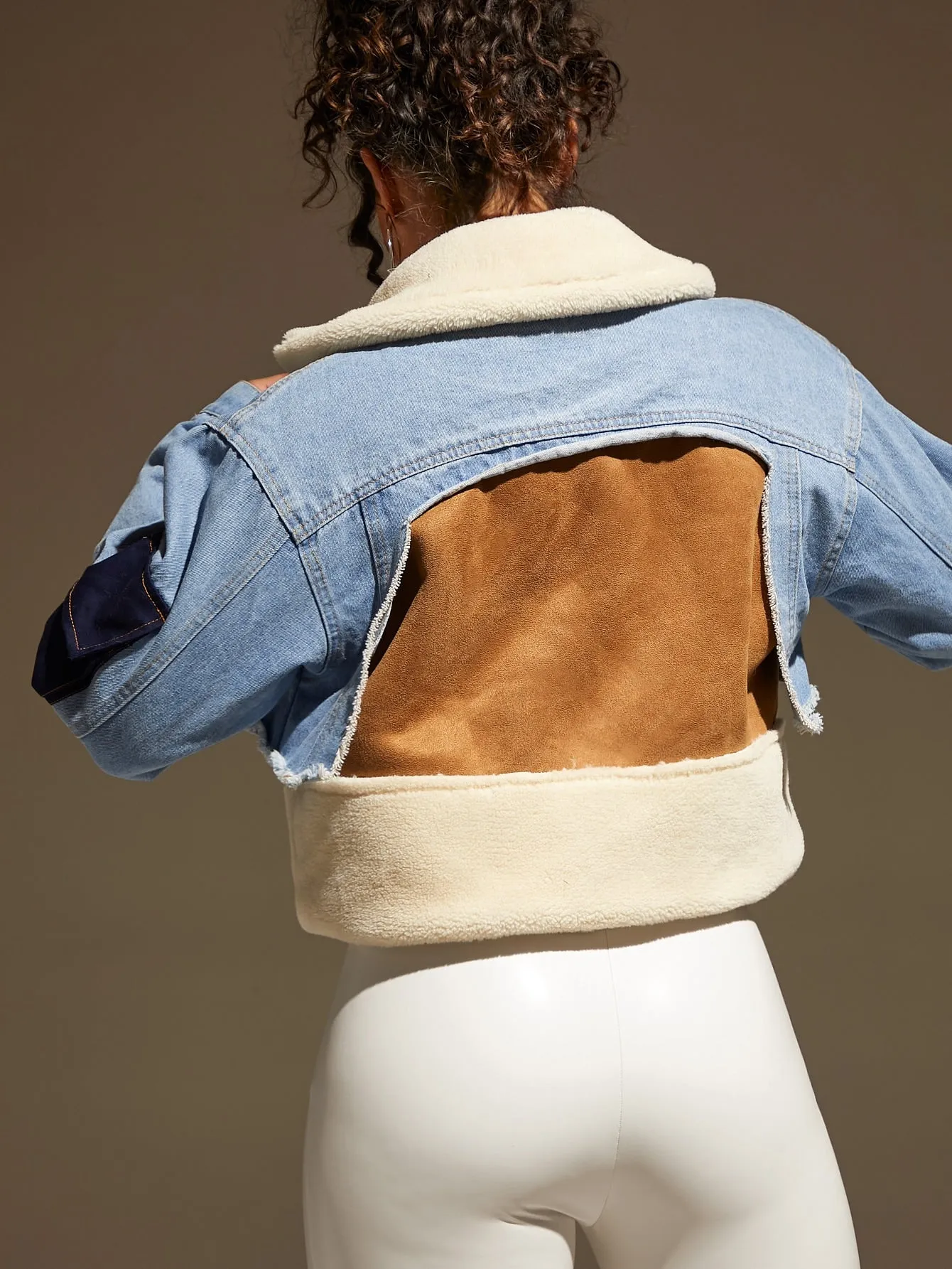 Colorblock Denim Crop Jacket