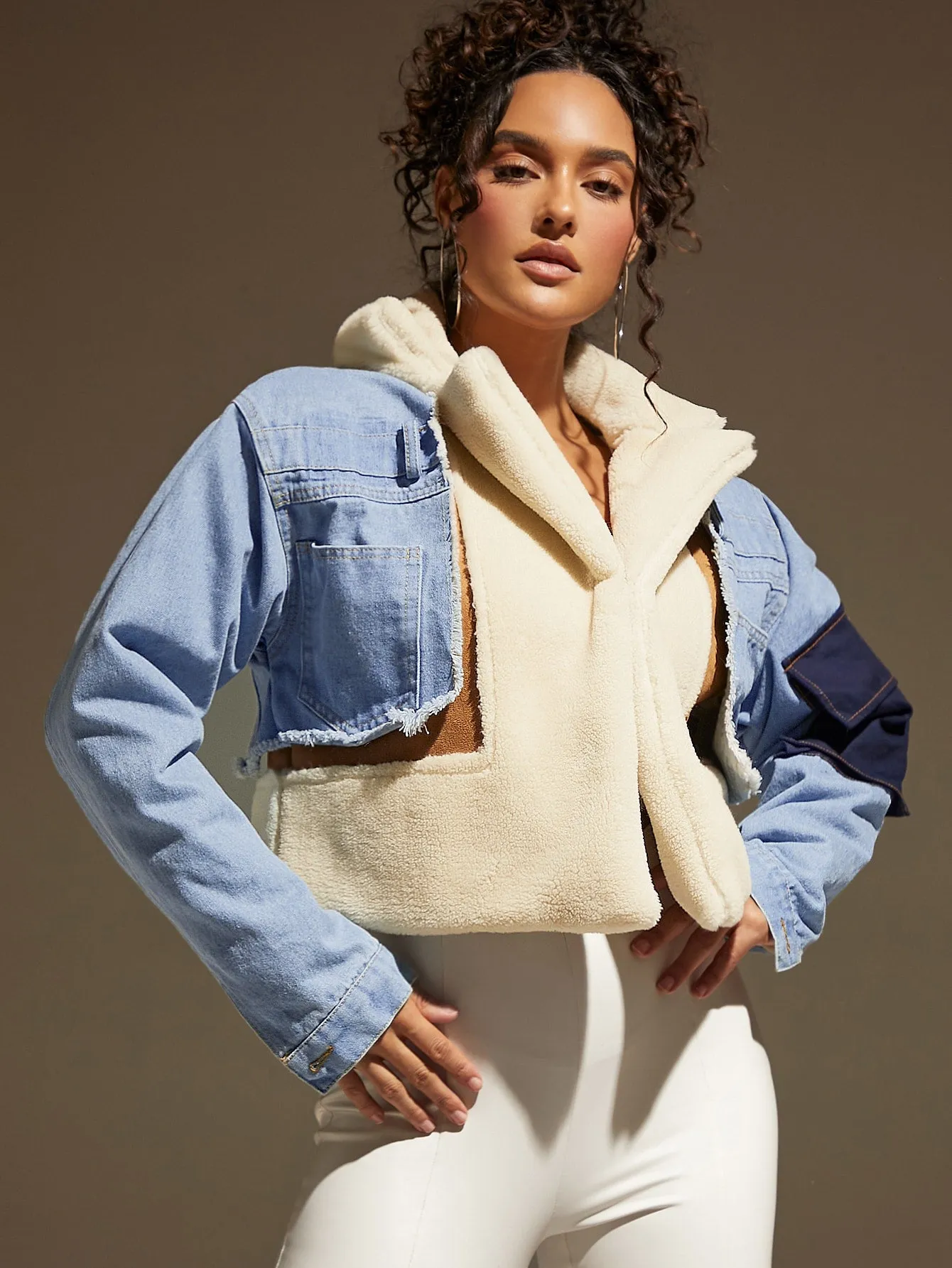 Colorblock Denim Crop Jacket