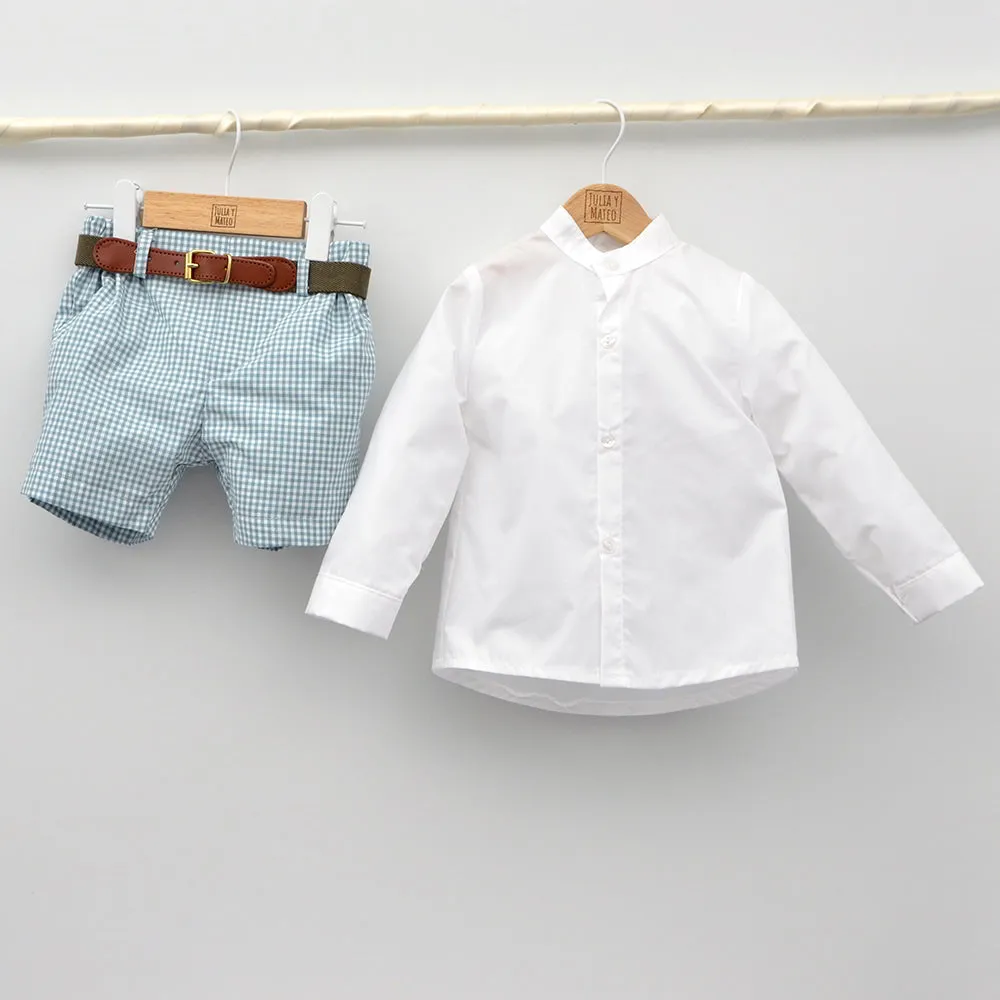 Conjunto bebé Venecia con peto cuadros vichy y camisa cuello bebé