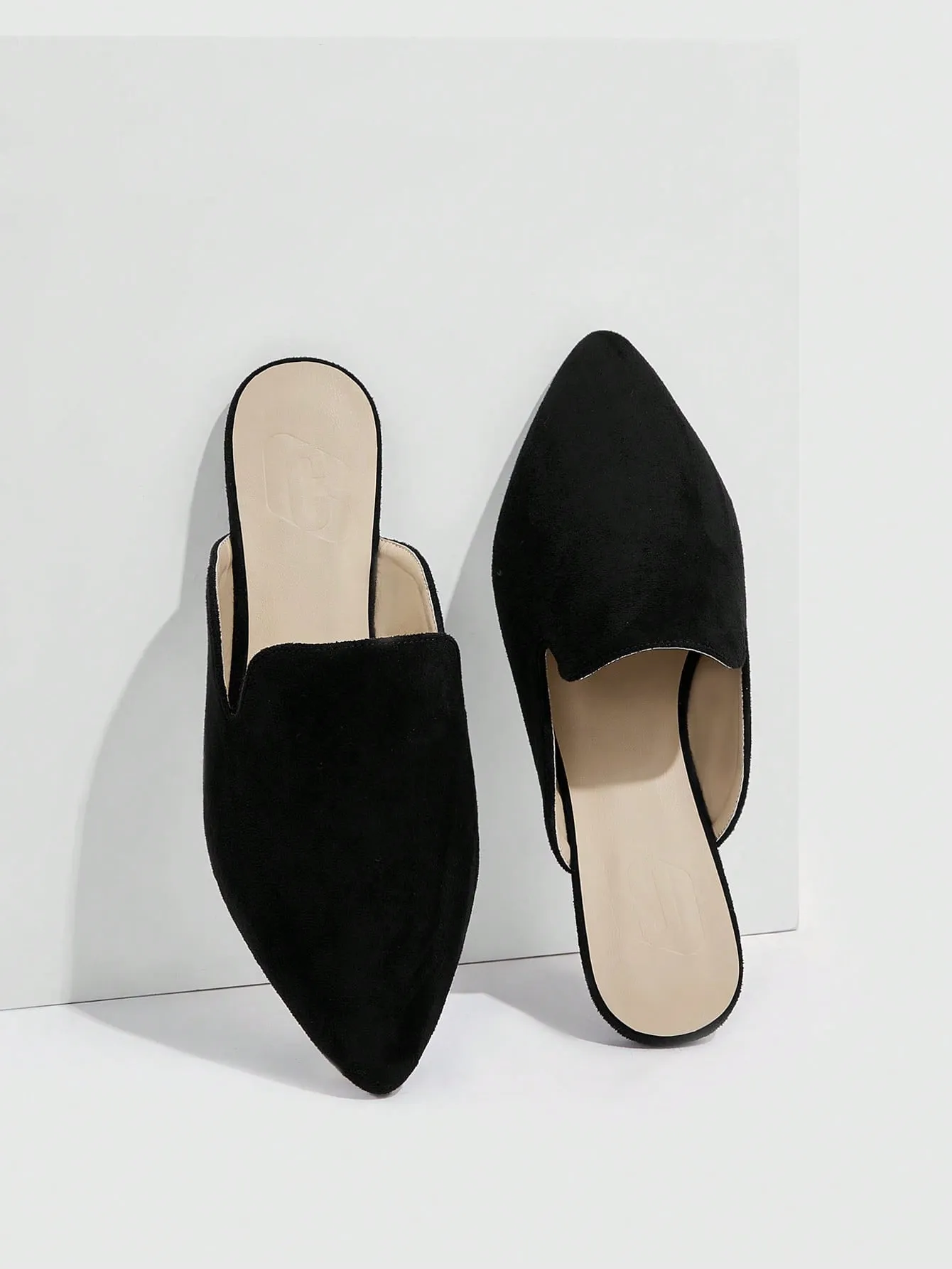 CUCCOO BIZCHIC Woman Shoes Minimalist Point Toe Comfrontable Home Flats, Elegant Black Faux Suede Mules For Summer Vacation Shoes Summer Sale Elegant Flats Back To School Shoes College Student Shoes