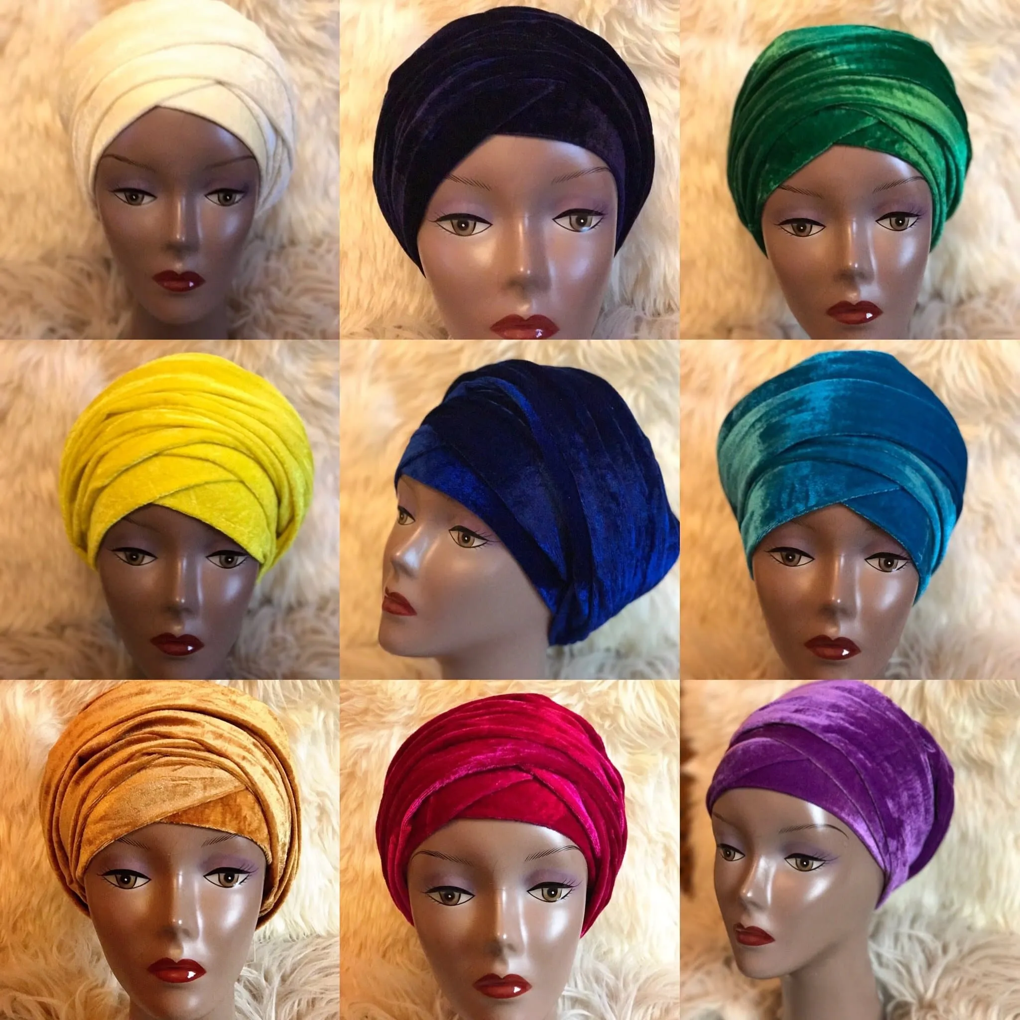 Double Velvet Turban Headwraps in Royal Blue