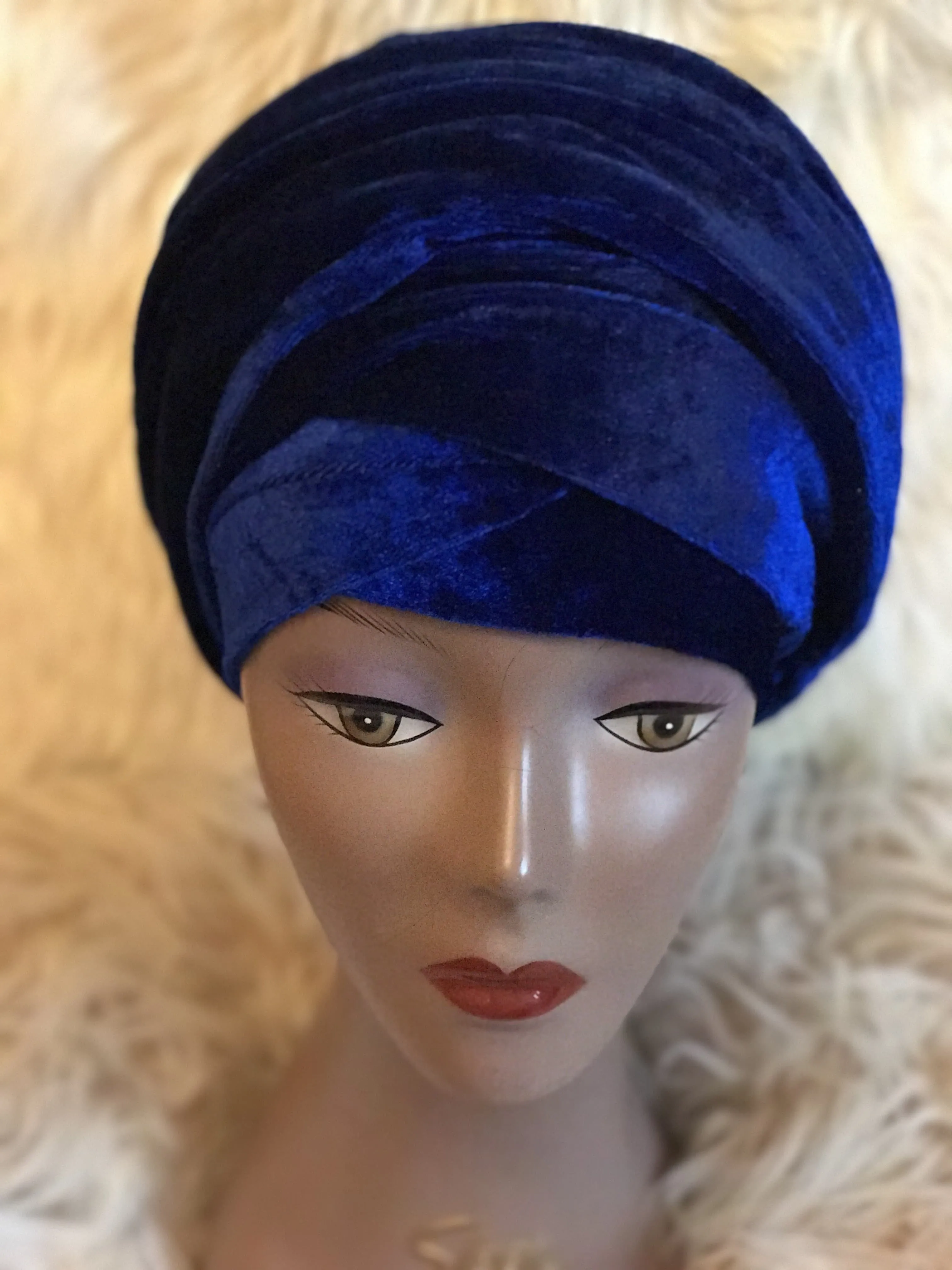 Double Velvet Turban Headwraps in Royal Blue