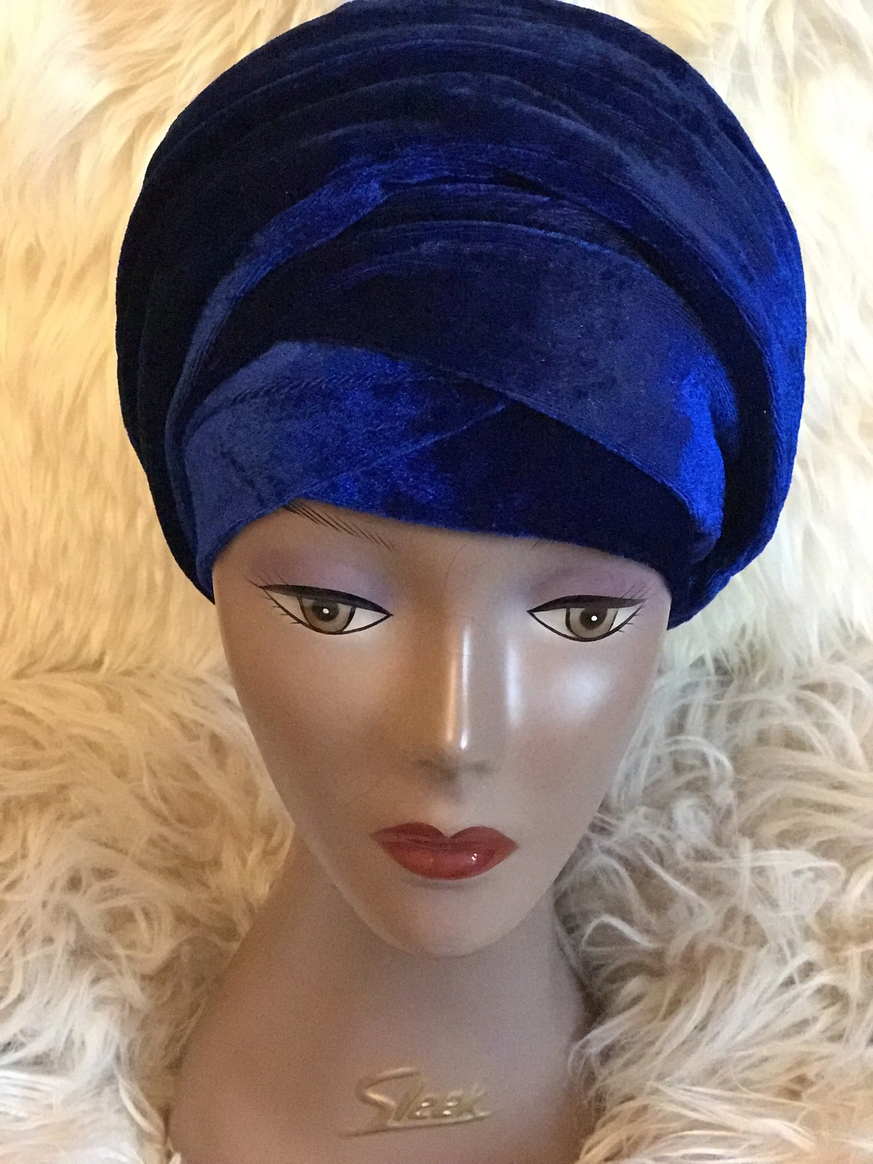 Double Velvet Turban Headwraps in Royal Blue