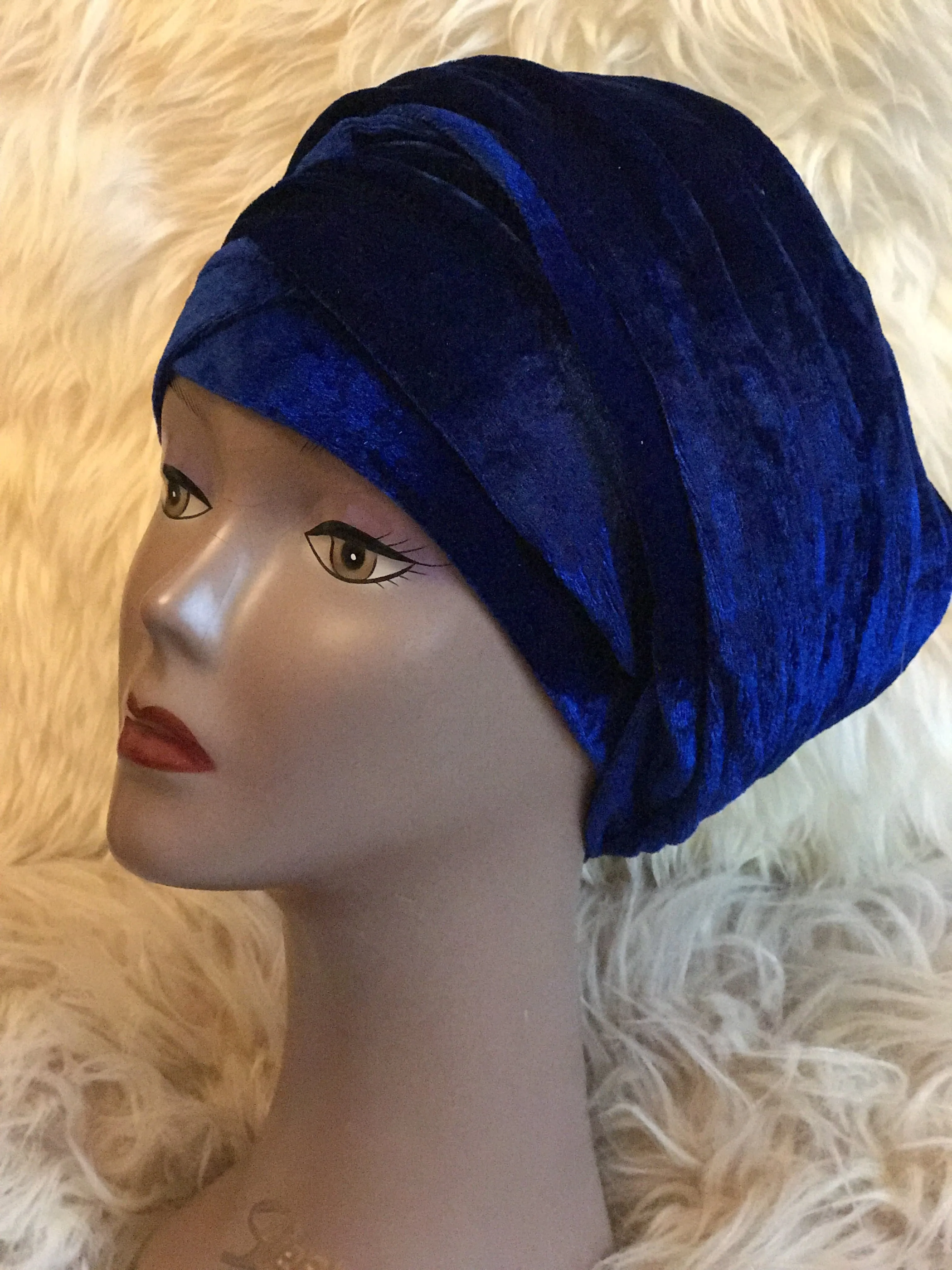 Double Velvet Turban Headwraps in Royal Blue