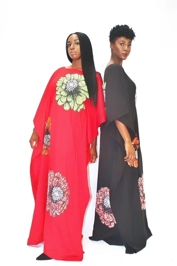 Embellished African Inspired Silk Bubu - Red