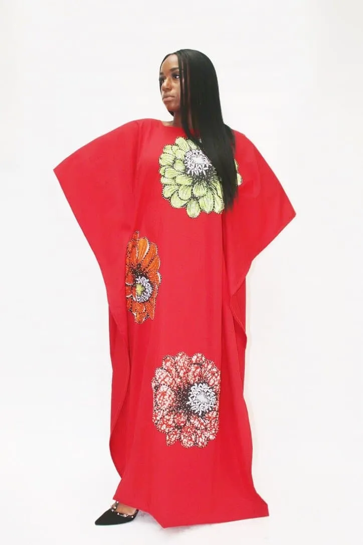 Embellished African Inspired Silk Bubu - Red