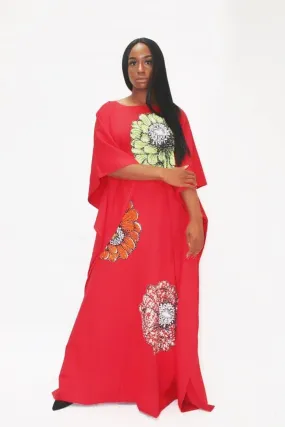 Embellished African Inspired Silk Bubu - Red