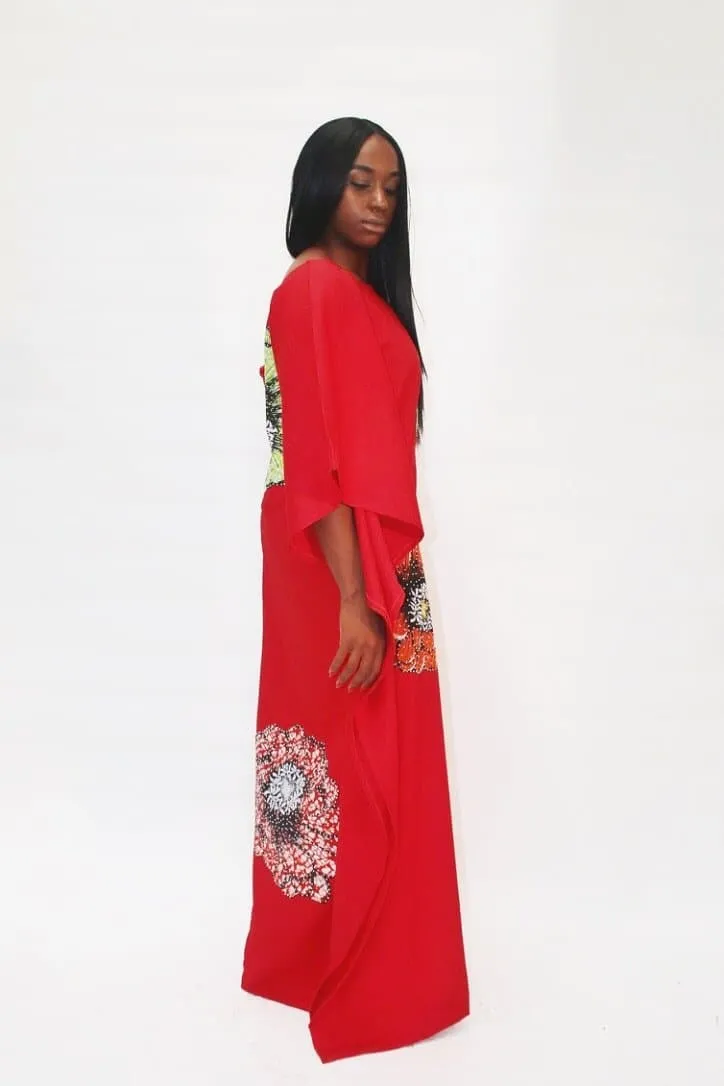 Embellished African Inspired Silk Bubu - Red