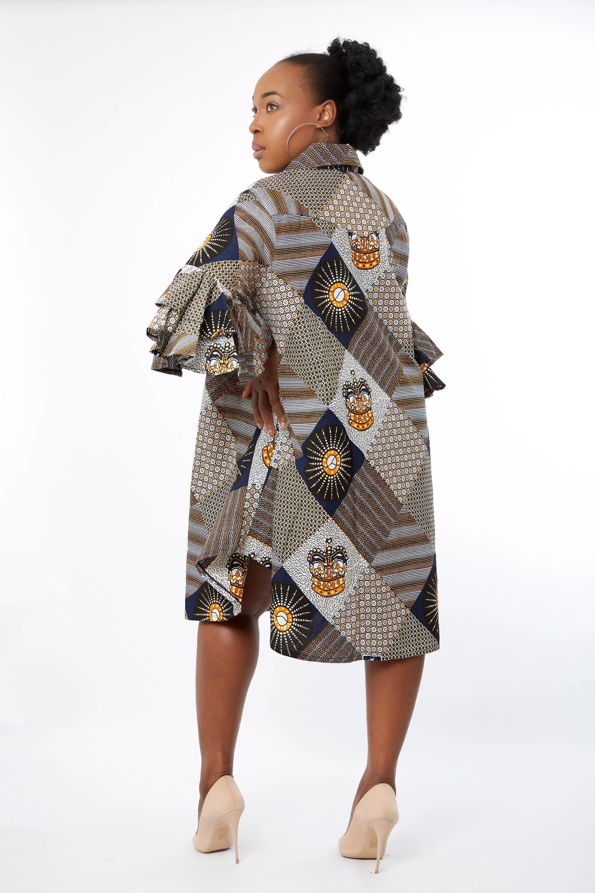 Ezinne African Ankara Print Cut out Shift Shirt Dress