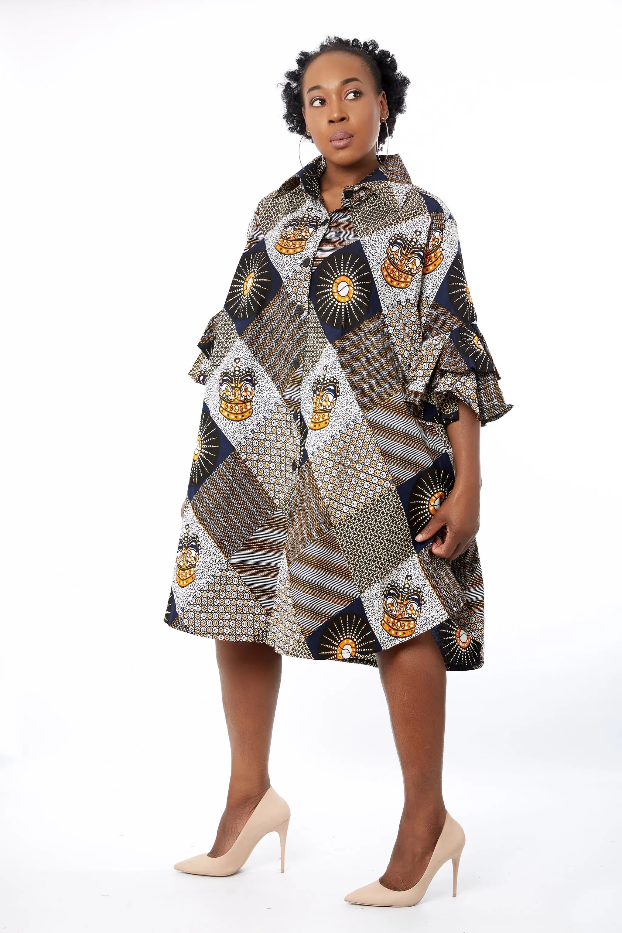 Ezinne African Ankara Print Cut out Shift Shirt Dress