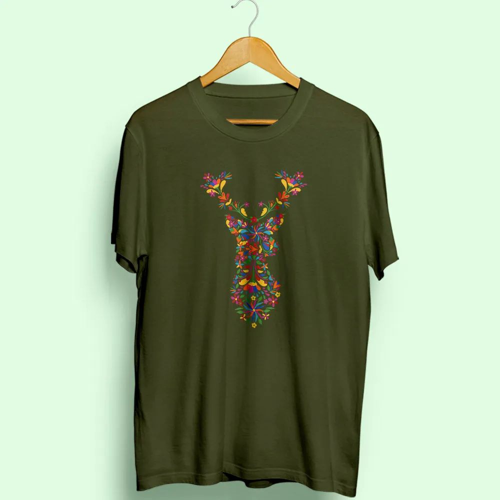 Floral Deer Half Sleeve T-Shirt