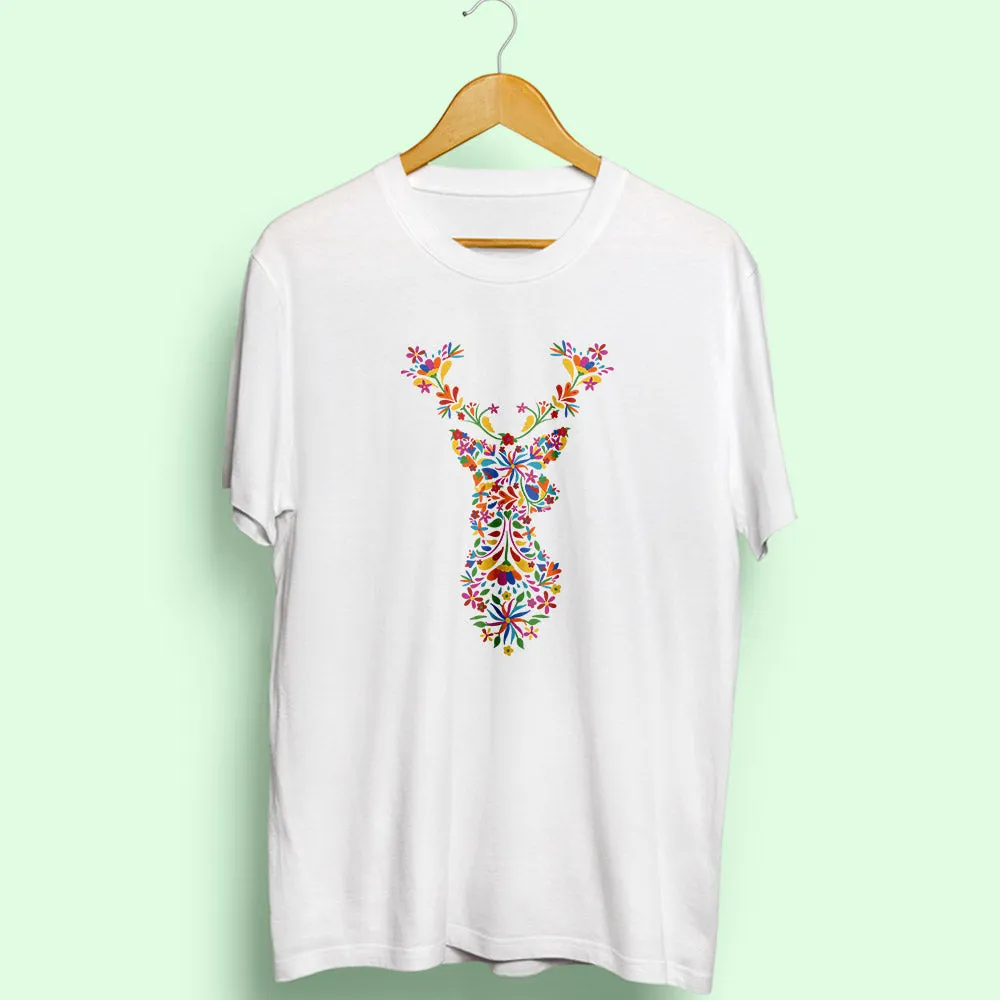 Floral Deer Half Sleeve T-Shirt