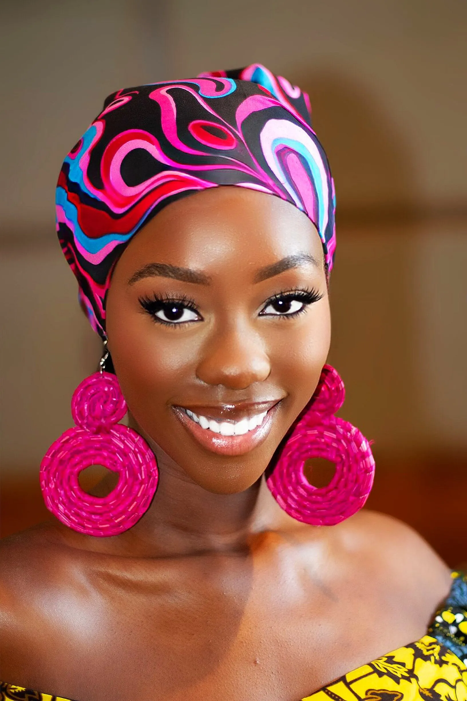 Gift Bundle African Ankara Print Headwrap/Headtie with Rattan Earring- Ujunwa