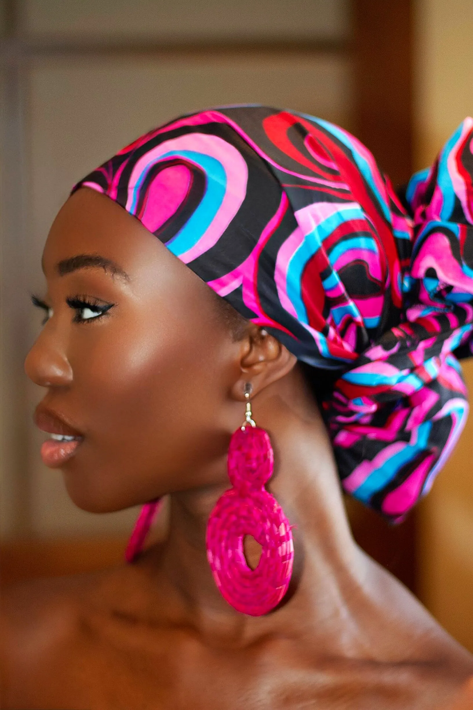 Gift Bundle African Ankara Print Headwrap/Headtie with Rattan Earring- Ujunwa