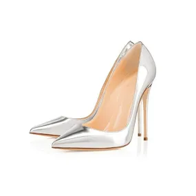 High Heels Pointed Toe Shallow Silver Pumps