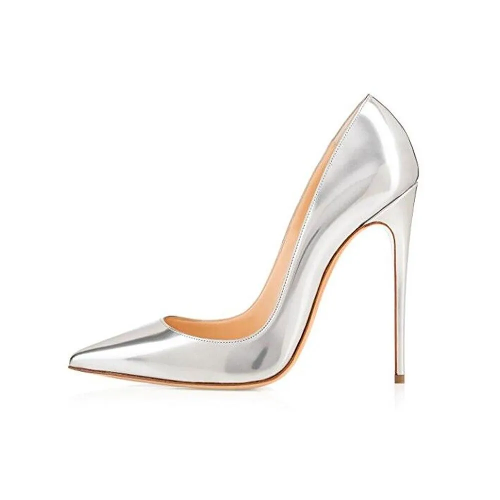 High Heels Pointed Toe Shallow Silver Pumps