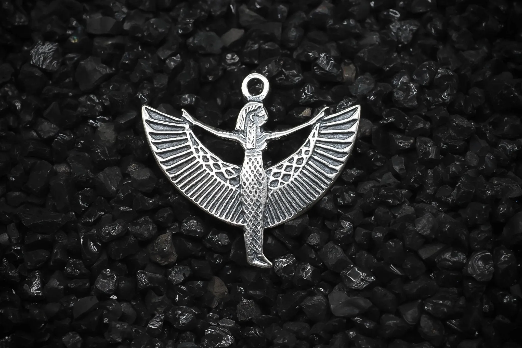 Isis Nut Winged Goddess of the Sky Standing Ancient Egyptian Charm | 925 Sterling Silver, Oxidized | Jewelry Making Pendant