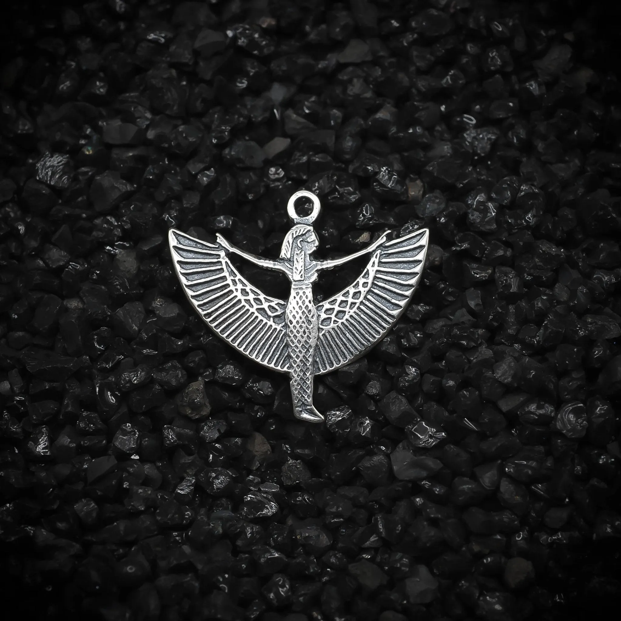 Isis Nut Winged Goddess of the Sky Standing Ancient Egyptian Charm | 925 Sterling Silver, Oxidized | Jewelry Making Pendant