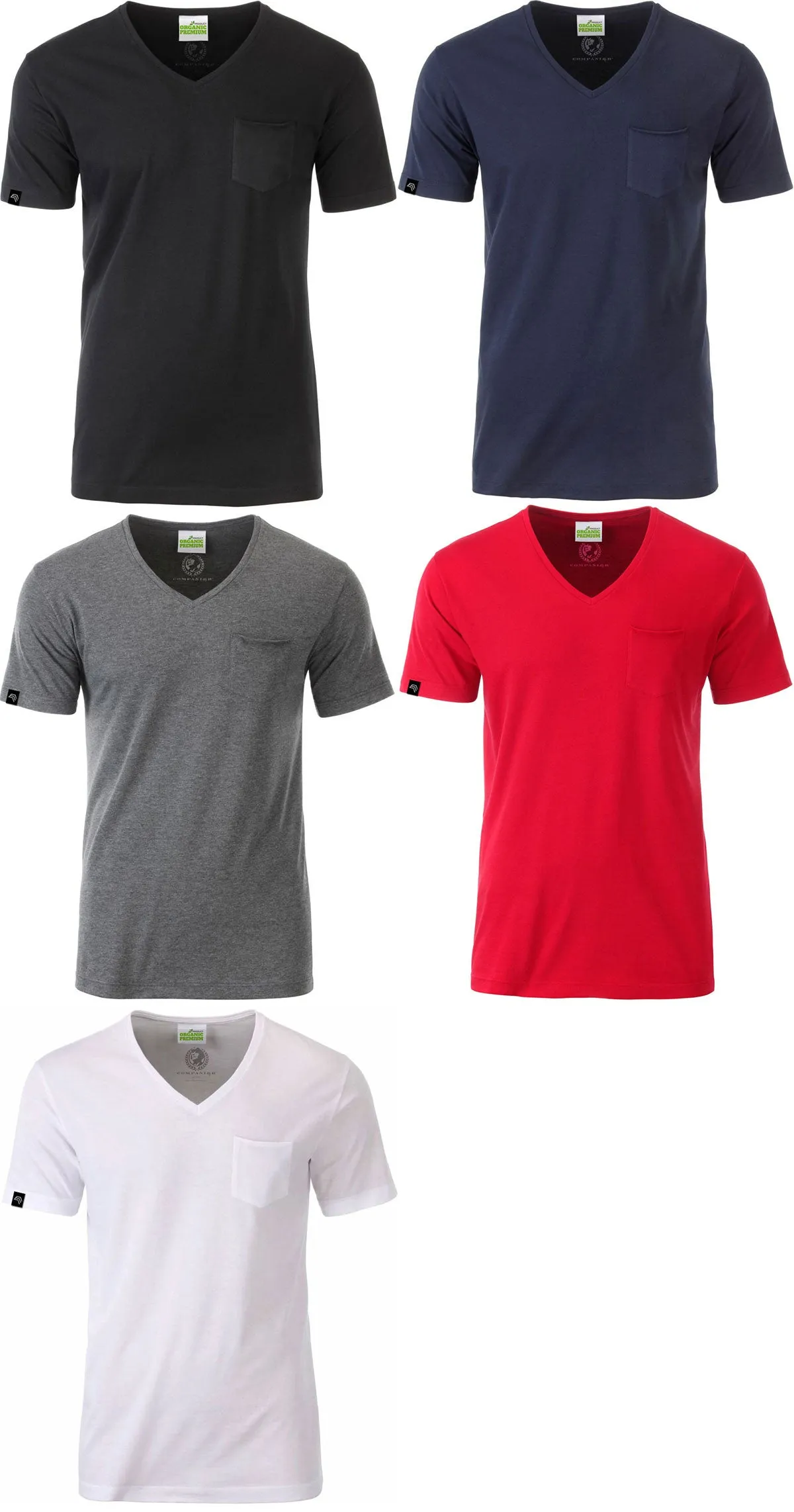 JAN 8004 ― Herren Bio-Baumwolle V-Neck T-Shirt mit Brusttasche - Heather Melange Grau