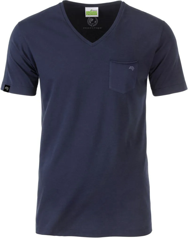 JAN 8004 ― Herren Bio-Baumwolle V-Neck T-Shirt mit Brusttasche - Navy Blau