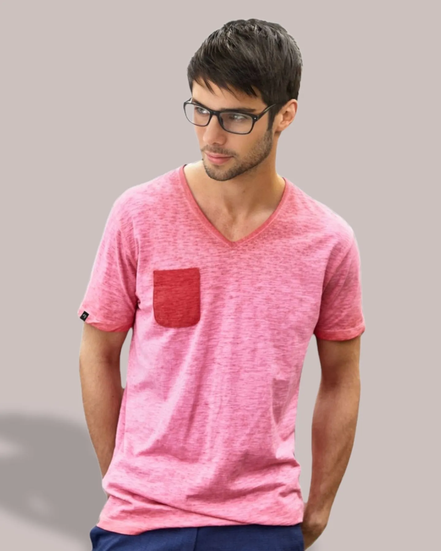 JAN 8016 ― Herren Bio-Baumwolle V-Neck Flammgarn T-Shirt - Hell Grau