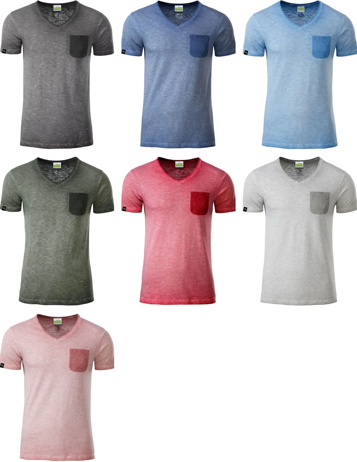 JAN 8016 ― Herren Bio-Baumwolle V-Neck Flammgarn T-Shirt - Hell Grau