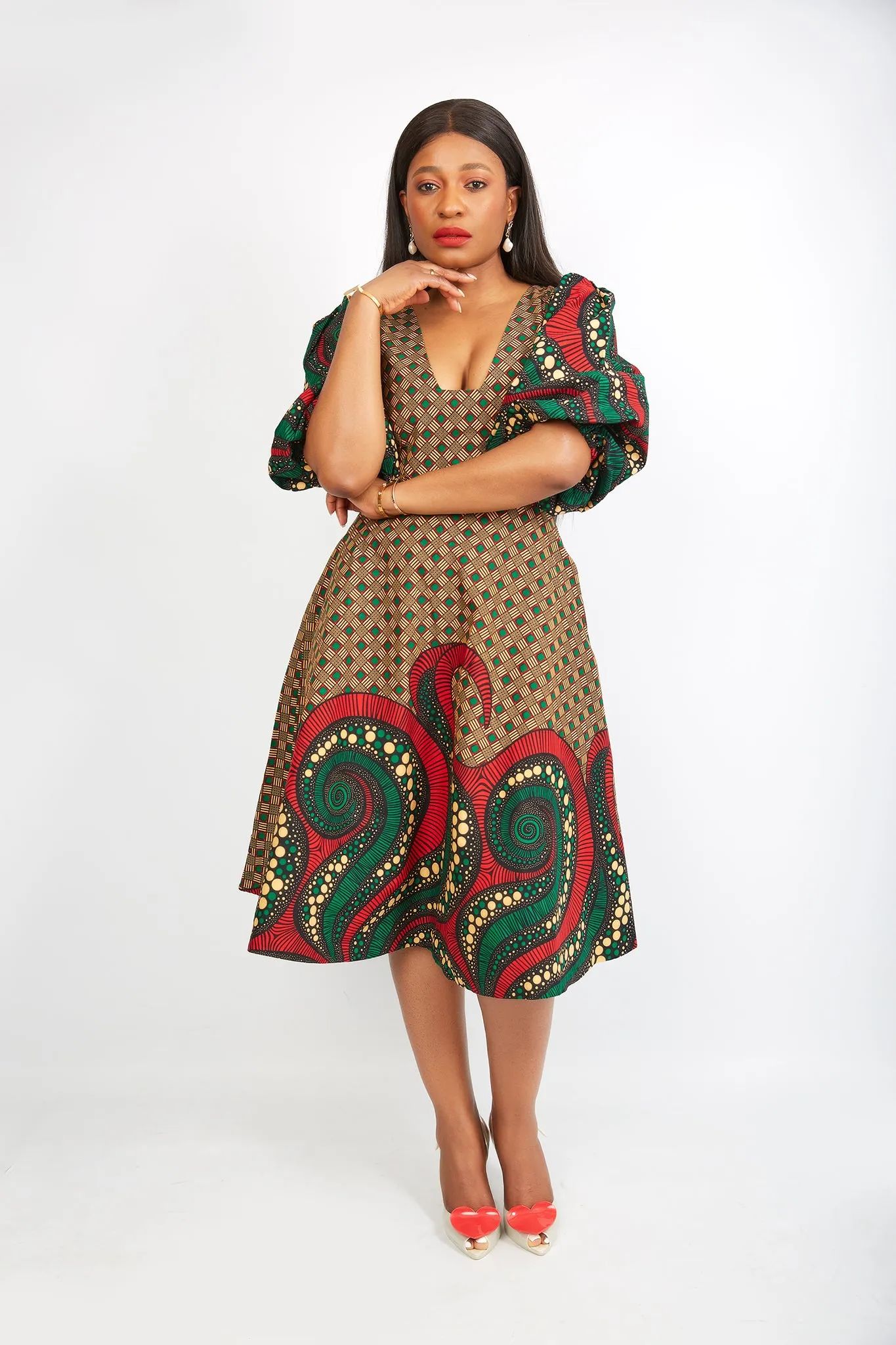 Just Arrived African Print Flare Midi Dress - Dora