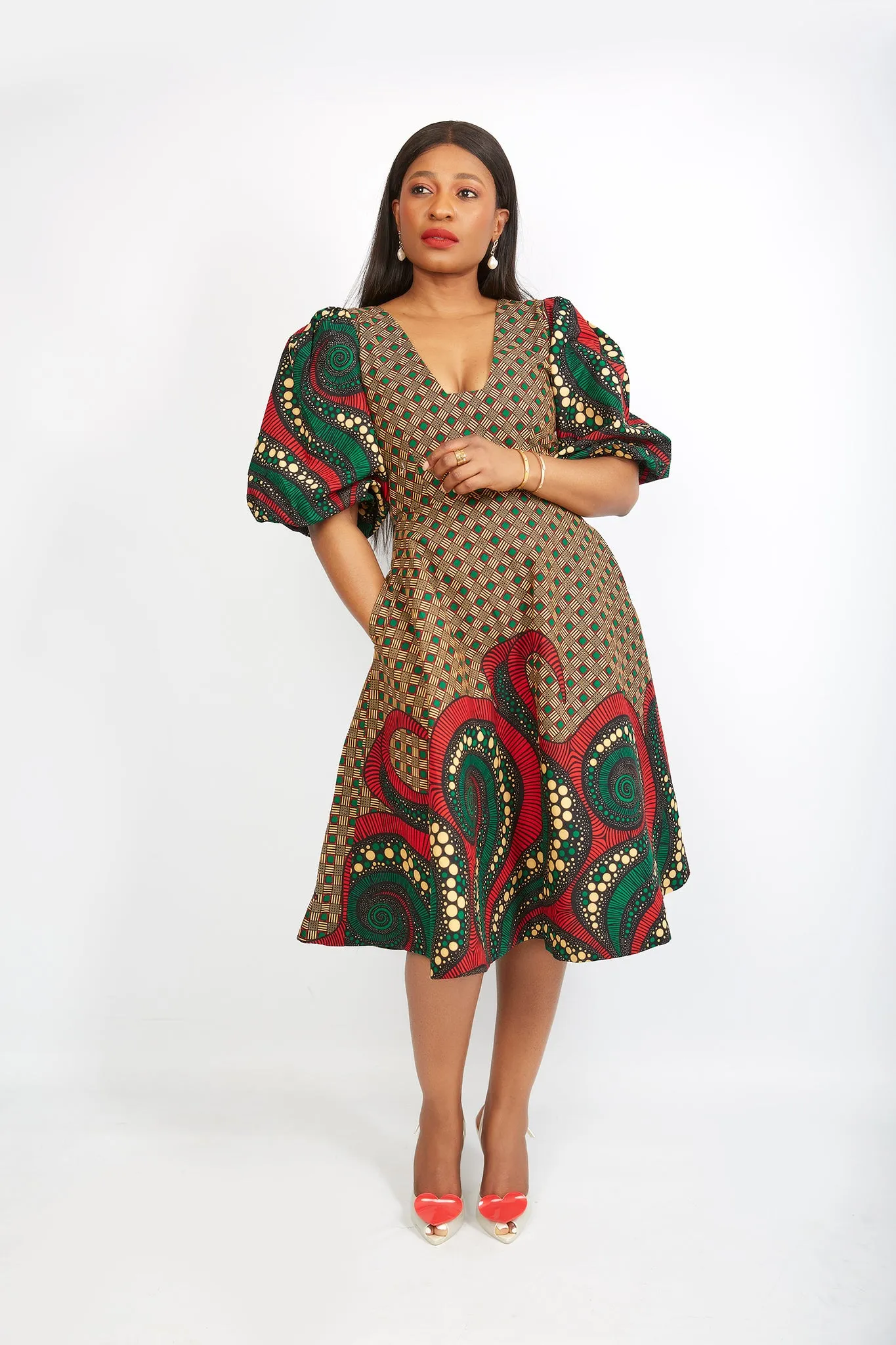 Just Arrived African Print Flare Midi Dress - Dora