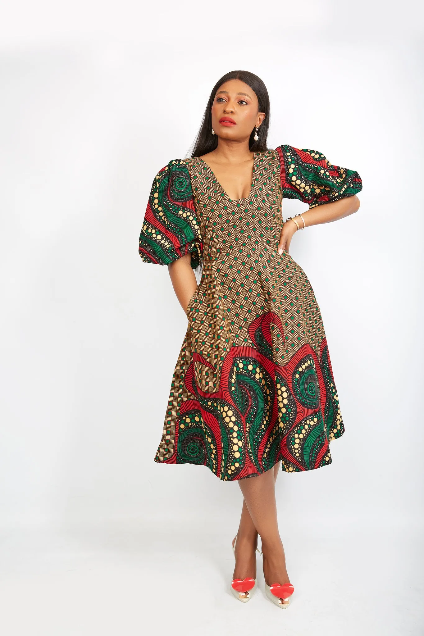 Just Arrived African Print Flare Midi Dress - Dora