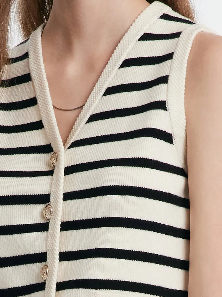 Knit Striped V-Neck Vest Cardigan