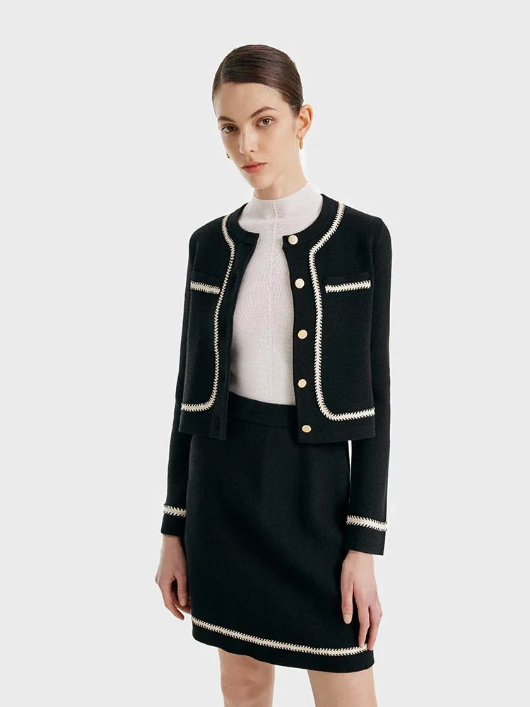 Knitted Crop Jacket And Skirt Two-Piece Suit