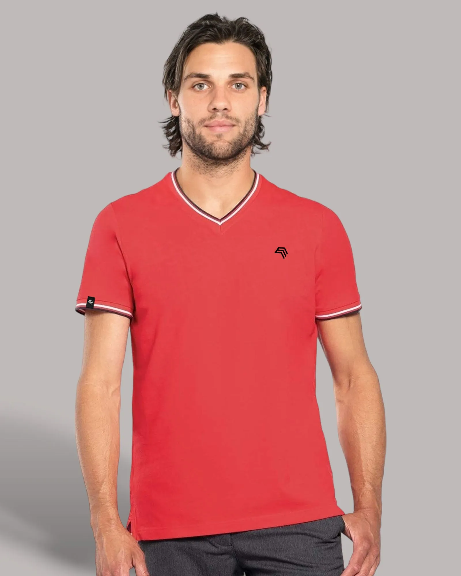 KRB K374 ― Bi-color Piqué-Trikot V-Neck T-Shirt - Weiß / Blau / Rot