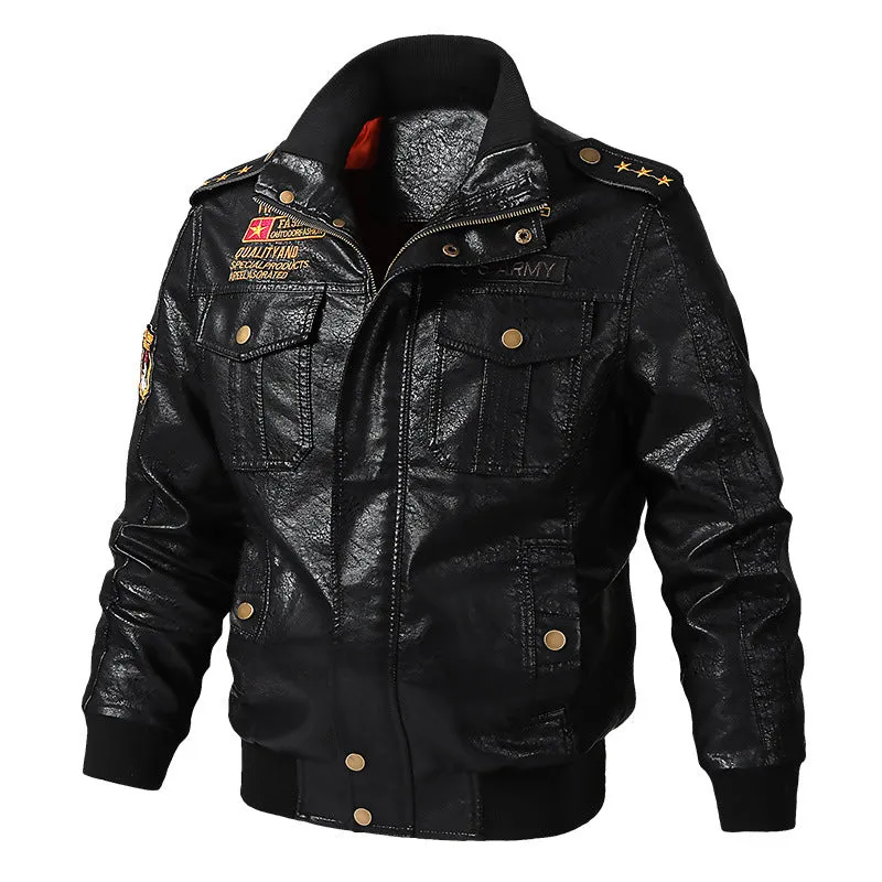 Locomotive Punk PU Split Joint Lapel Men Bomber Jacket