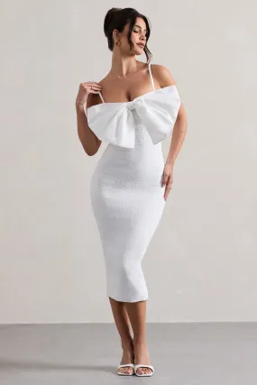 Love Poem | Robe mi-longue moulante blanche avec nud surdimmentionné