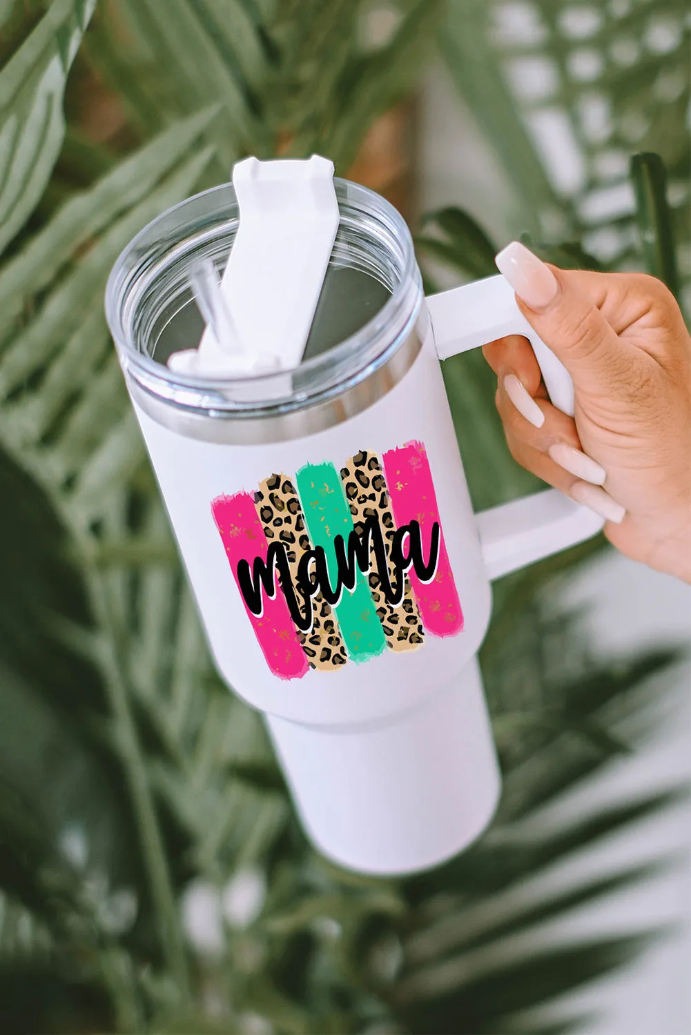 MAMA Leopard in White Handle Portable Cup 40oz