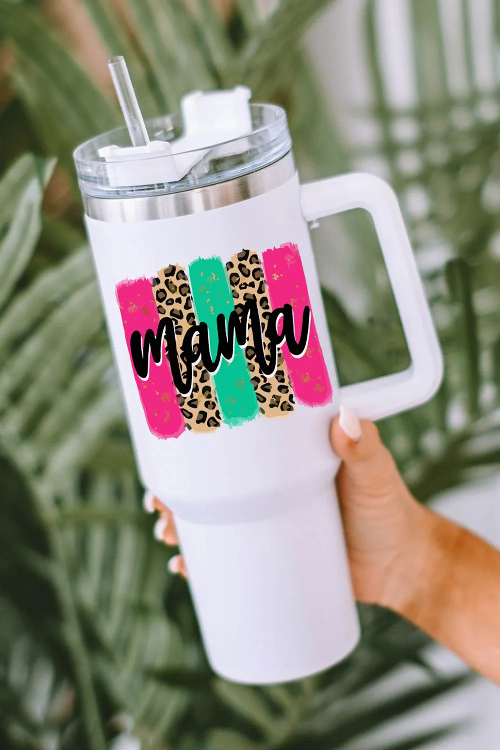 MAMA Leopard in White Handle Portable Cup 40oz