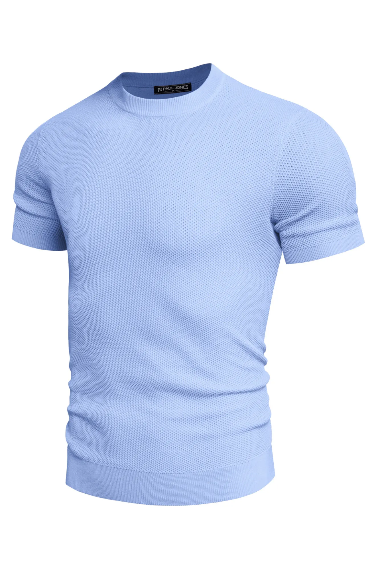 Men's T-Shirts Casual Knit Short Sleeve Crewneck Honeycomb Waffle Solid Knitted Pullover Tees