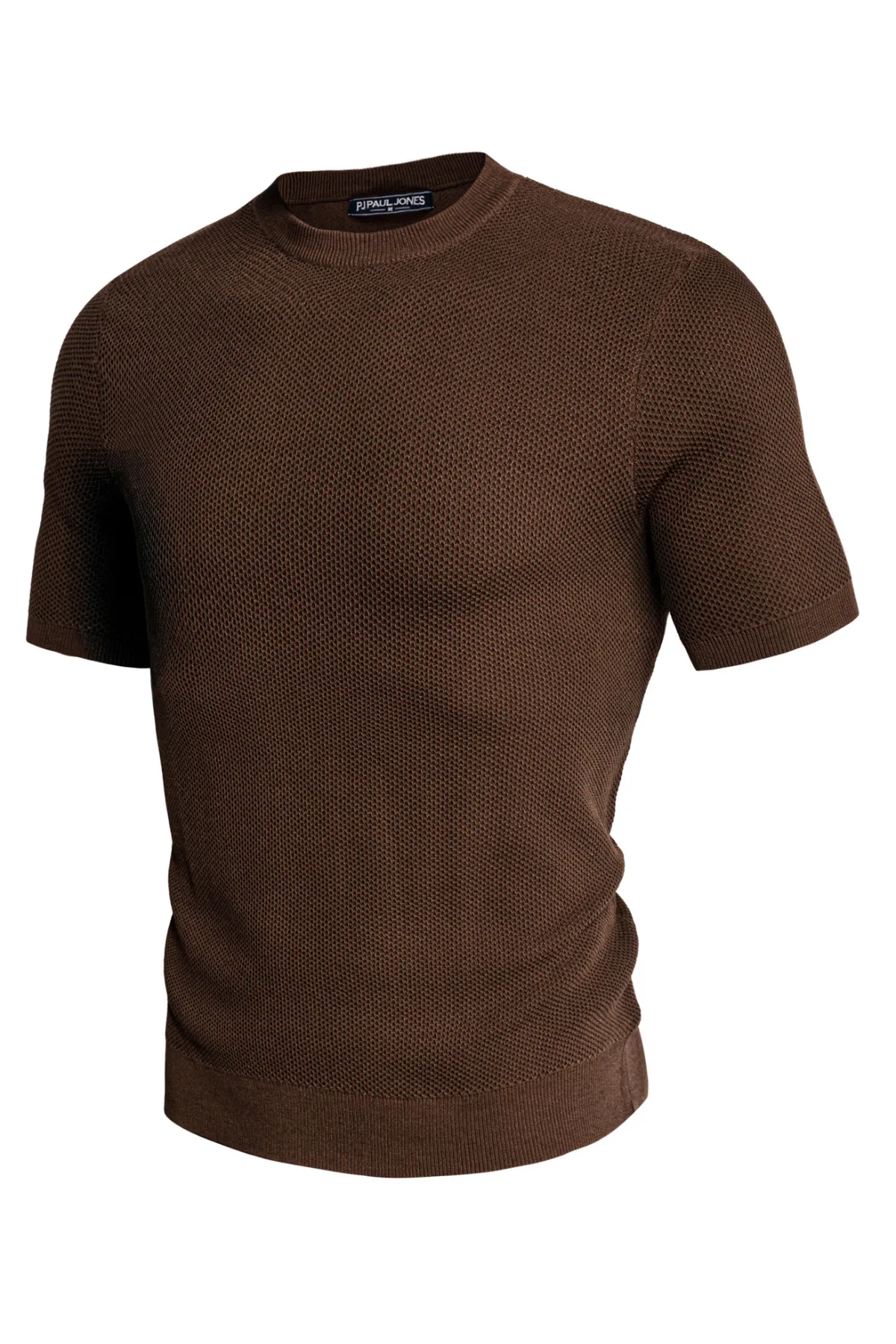 Men's T-Shirts Casual Knit Short Sleeve Crewneck Honeycomb Waffle Solid Knitted Pullover Tees