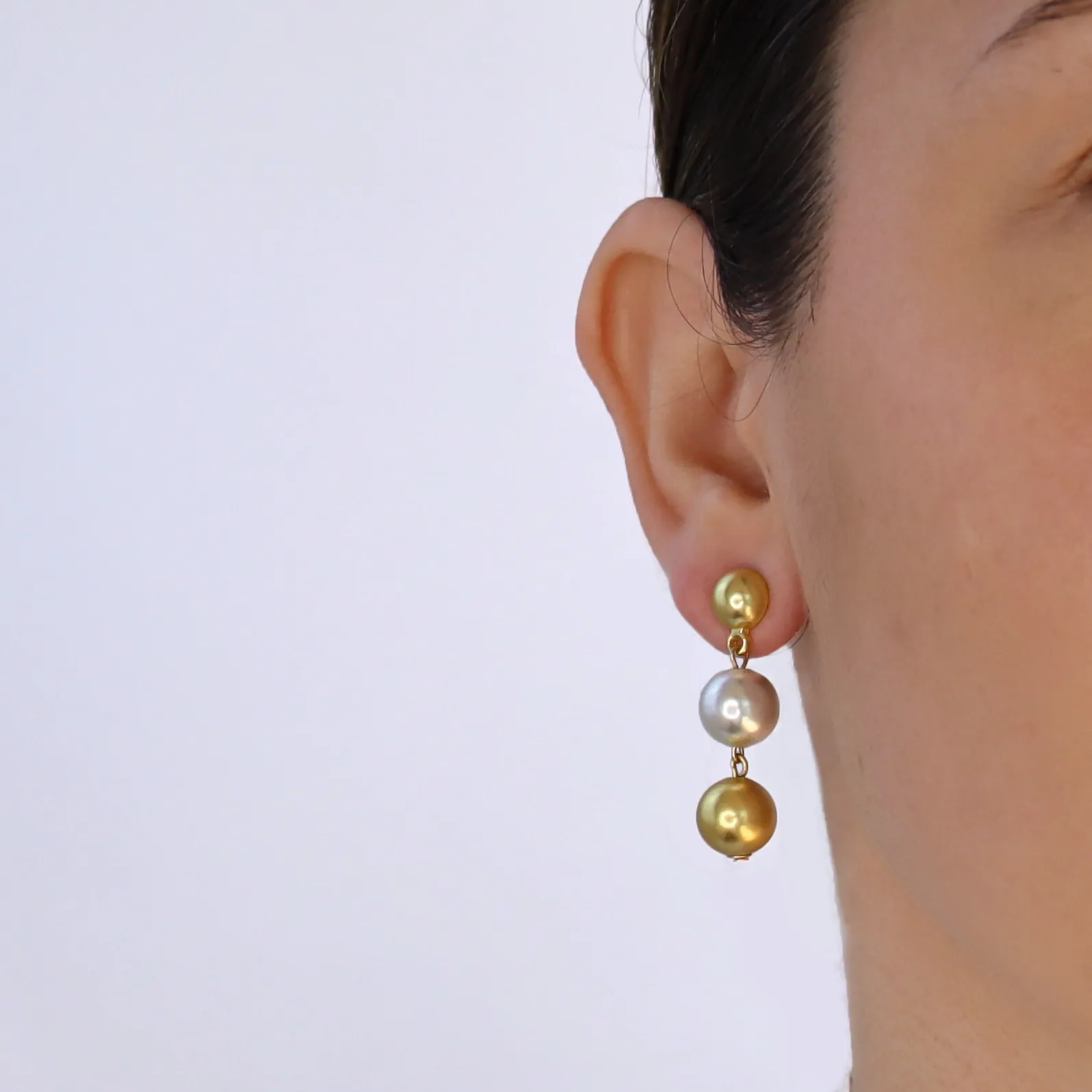 Mixed metals polished beads earrings