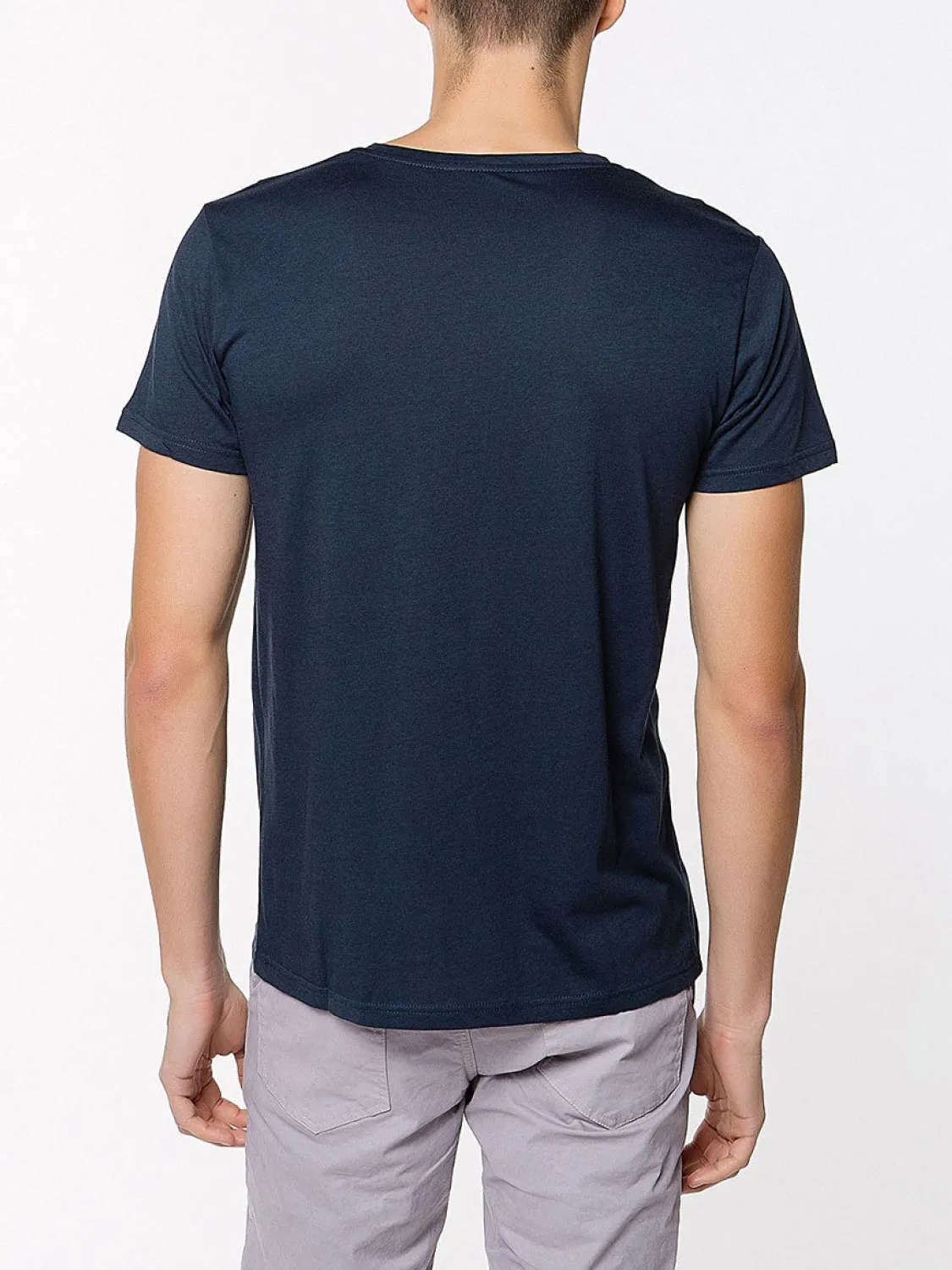 Modal Blend V-neck Pocket T-shirt Navy Blue