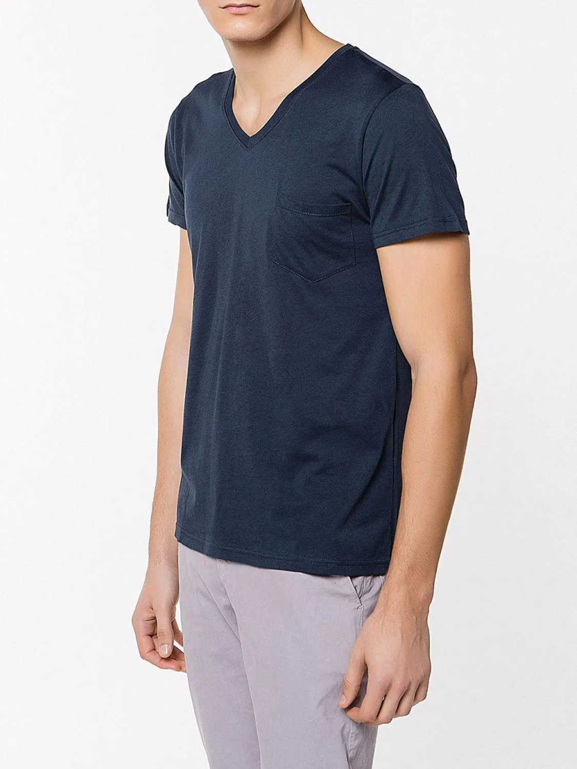 Modal Blend V-neck Pocket T-shirt Navy Blue