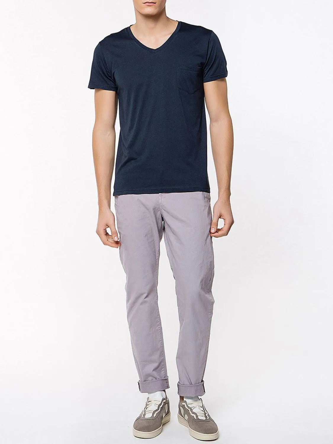 Modal Blend V-neck Pocket T-shirt Navy Blue