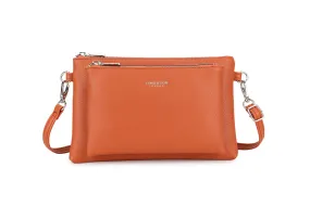 MULTI-POCKET CROSS BODY MESSENGER PURSE BAG WITH WRISTLET STRAP - RUST