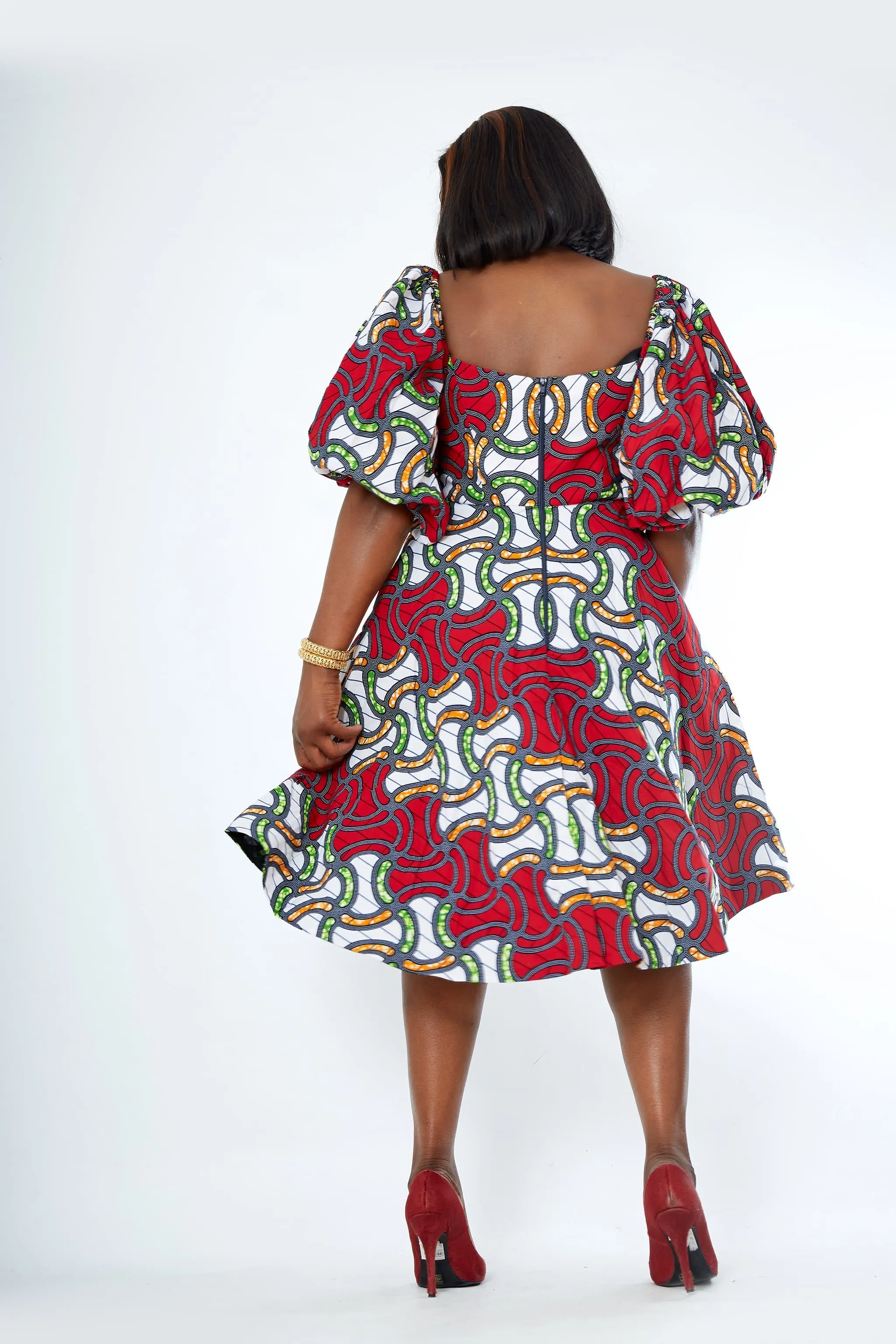 Nadia African Print Flare Midi Dress