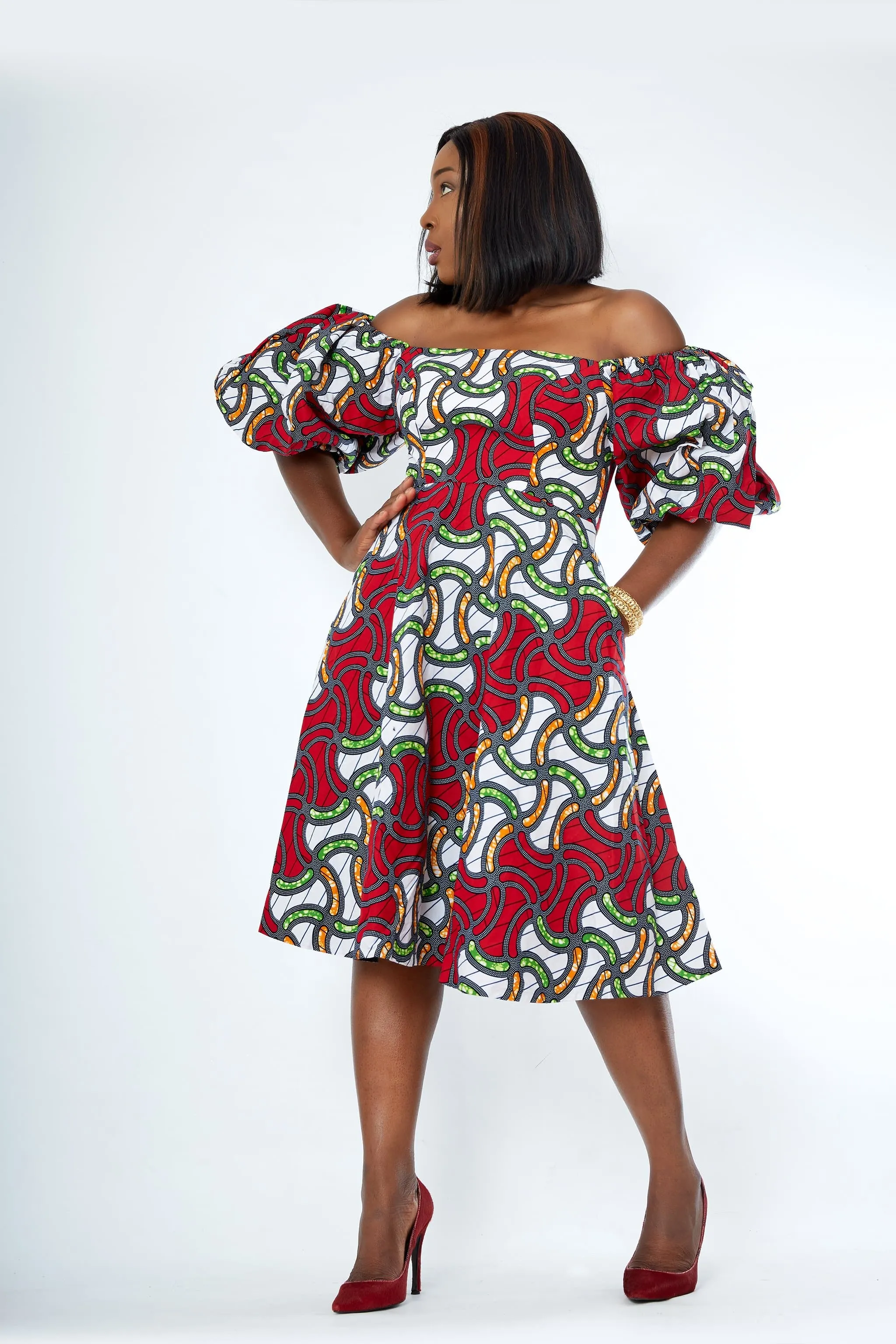 Nadia African Print Flare Midi Dress